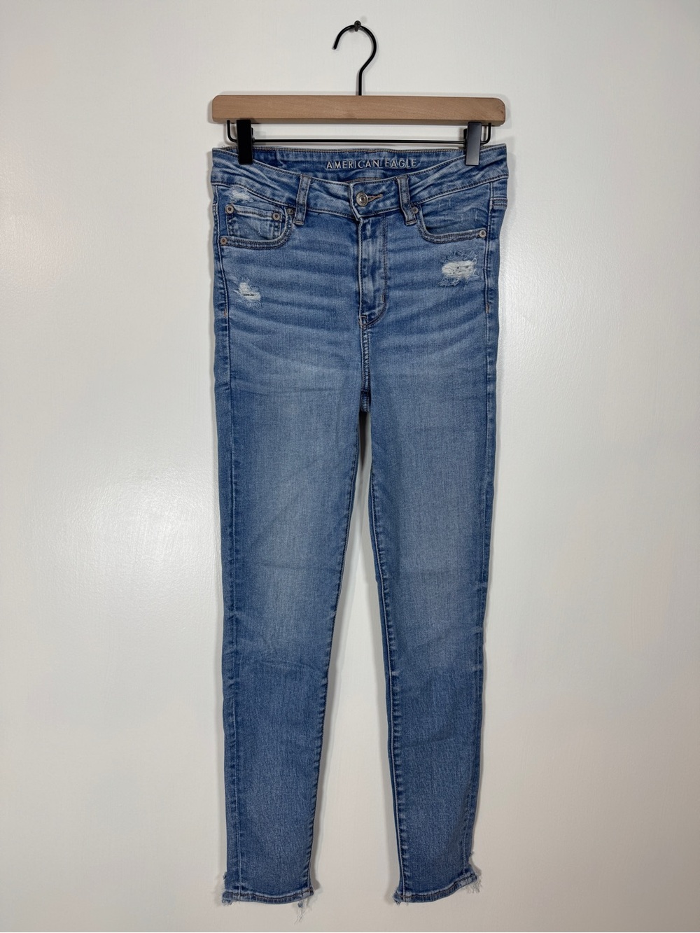 WJ82 {American Eagle} "Hi Rise Jegging" Skinny Ripped Stretch Denim Jeans